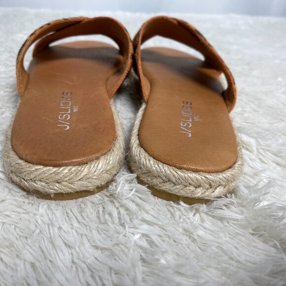 J/Slides New York Leopard Print Calf Hair Leather Cross Strap Slides Size 7 - Picture 6 of 9